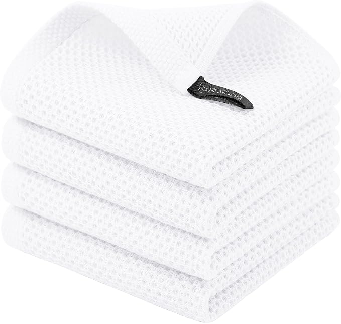 Homaxy 100% Cotton Waffle Weave Kitchen Dish Cloths, 4-Pack Ultra Soft Absorbent Dish Towels, Quick Drying Dish Rags, 12 x 12 Inches, White