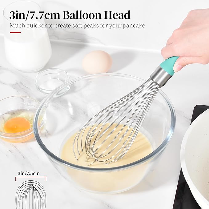 12inch Kitchen Wire Whisk, 18/10 Stainless Steel Metal Balloon Wisk （Large, Aqua Sky）