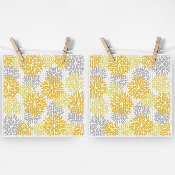 Artoid Mode Yellow Dahlia Floral Kitchen Dish Cloths, 12x12 Inch Quick Dry Microfiber Dishcloths for Kitchen Premium Dish Rags Set of 2