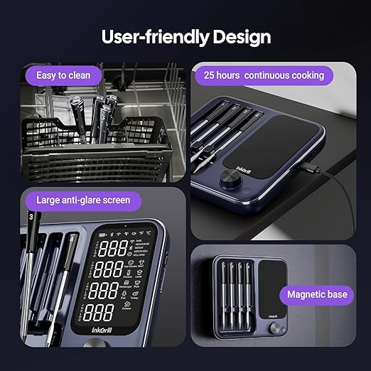 4-Probe Digital Meat Thermometer Wireless with Smart APP, Unlimited Range WiFi & Bluetooth Meat Thermometer for BBQ, Rotisserie, Oven, Grill, Smoker,and Air Fryer Cooking