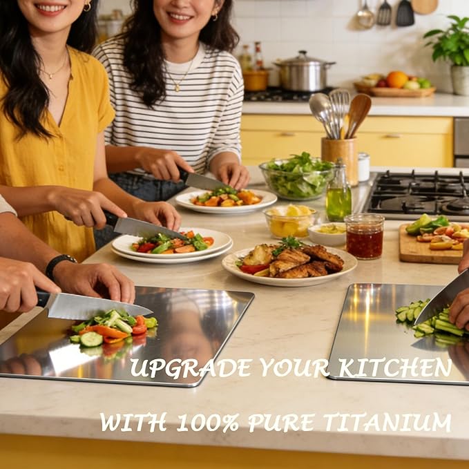 100% Pure Titanium Cutting Board Set of 3, Titanium Cutting Boards for Kitchen Dishwasher Safe, Food-Grade Metal Meat Chopping Board Mat for Cooking Tasks and Outdoor Charcuterie Party (S+M+L)