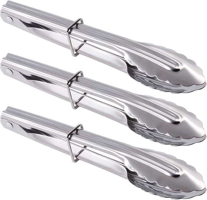 HINMAY Mini Stainless Steel Serving Tongs Small Tongs for Serving Food Cooking Salad Grilling (7-Inch 3 Pieces)