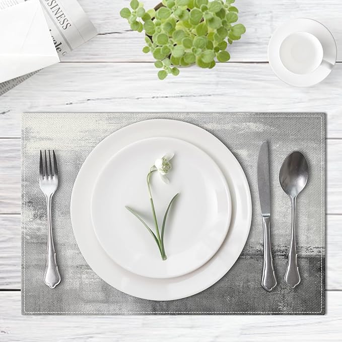 Emvency Farmhouse Placemats Set of 4, Vintage Light Gray and Dark Gray Art Painting 12x18 Inch Abstract GreyTable Mats for Outdoor Home Party Kitchen Dining Decoration