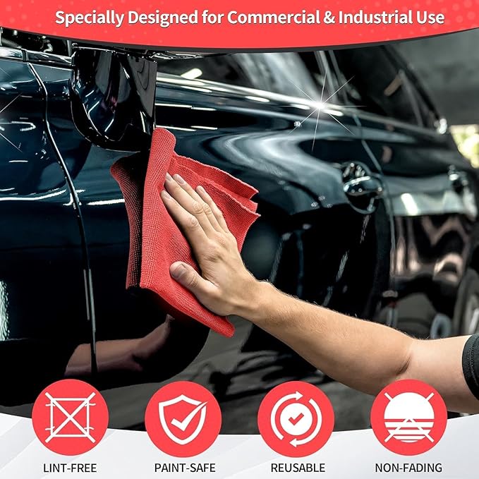 Microfiber Cleaning Cloth, 200 Pack Red Cleaning Rags Microfiber Towel Bulk Absorbent Lint-Free Wash Cloths, All-Purpose Towels for Cars, Shop, Automotive, Garage, Home & Kitchen