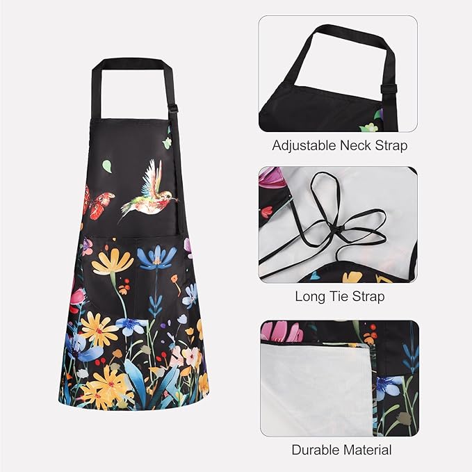Floral Apron Women, 2 Pack Aprons for Women with Pockets, Waterproof Kitchen Apron Aprons for Cooking, Baking
