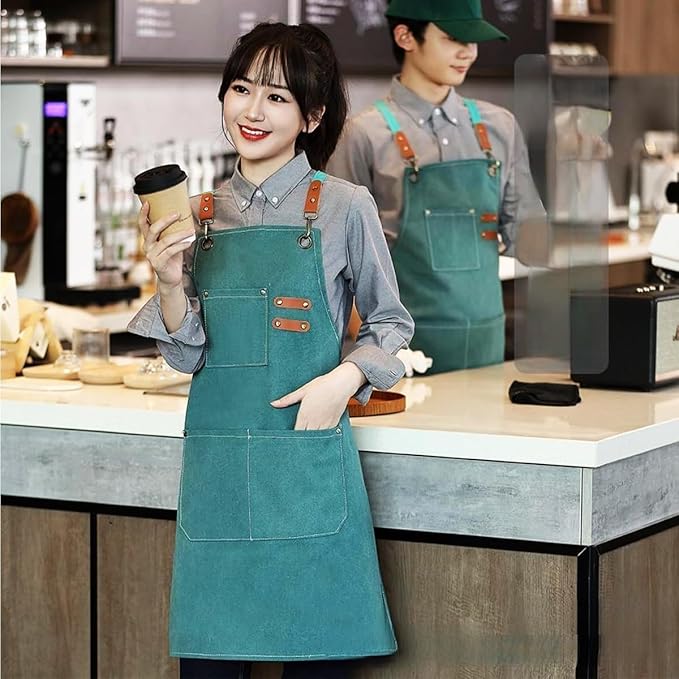 Aprons For Women Men With Pockets 2 Pcs,Kitchen Waterproof Hair Stylist Linen Bbq Tool Canvas For Adults Apron