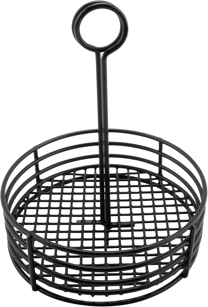 G.E.T. 4-31855 Black Round Stainless Steel Condiment Caddy Iron Polyethylene Coated Table Caddies Collection, 7.5"
