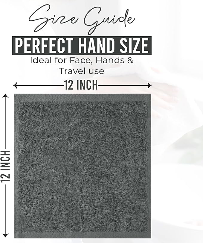 DAN RIVER 24 Pack Wash Cloths for Showering [12x12] - 100% Cotton Washcloths Premium Quality Flannel Face Cloths for Bathroom, Highly Absorbent and Soft Feel Wash Clothes, Gray
