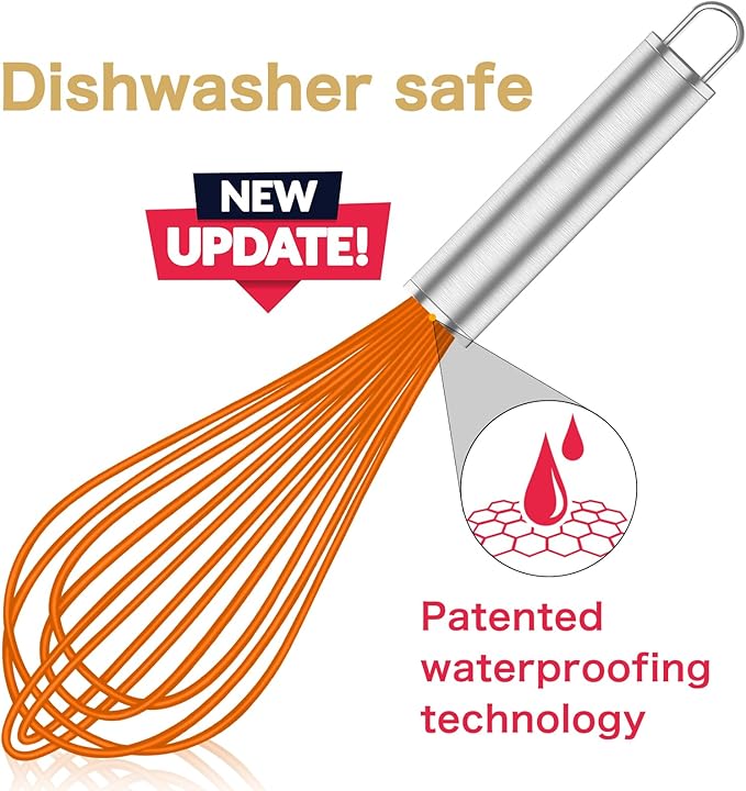 OYV Orange Silicone Whisk, Professional Whisks For Cooking Non-Scratch, Stainless Steel & Silicone Wisk, Plastic Rubber Whisk Tool For Nonstick Cookware Pans, BPA free, Silicon Wisks Set of 3