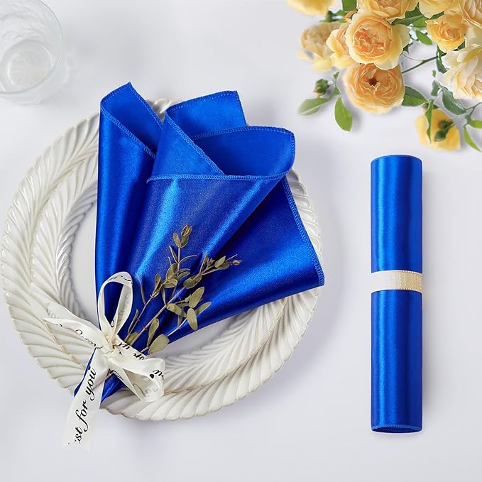 KKJIAF 50 Pack Royal Blue Square Satin Napkins 17x17 Inch Soft Smooth Cloth Napkins，Silky Table Napkin for Wedding Banquet Party Decoration