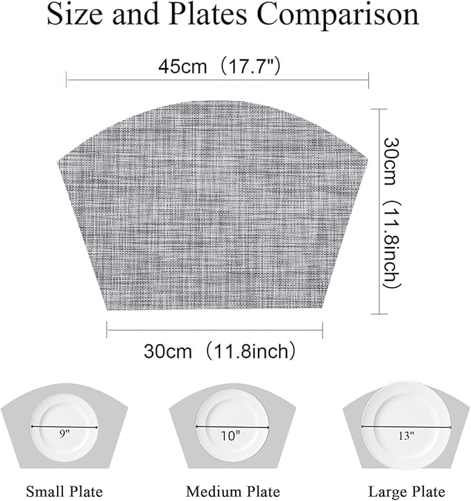 SHACOS Wedge Placemats Set of 4 Round Table Placemats Woven Vinyl Place Mats Non Slip Round Table Mats Wipe Clean, Gray White