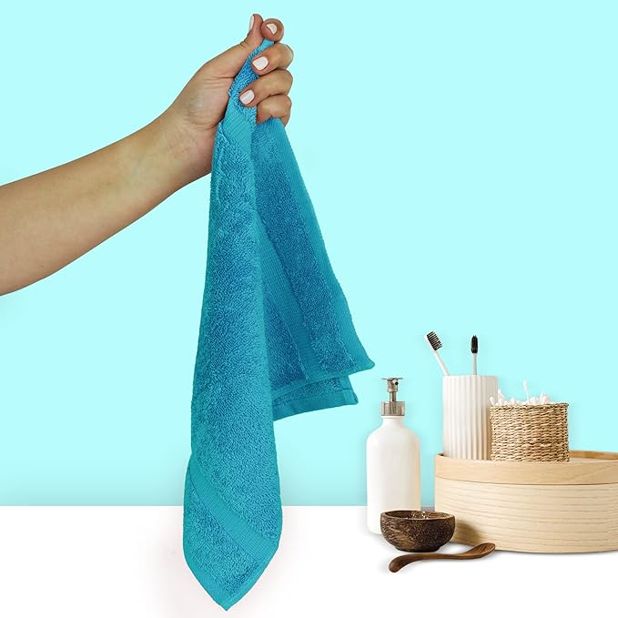 Chakir Turkish Linens 100% Cotton Premium Turkish Towels for Bathroom | 13'' x 13'' (6-Piece Washcloth, Aqua)