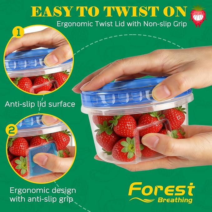 15 Pack 17oz Reusable Freezer Storage Containers with Twist Top Lids Airtight, Small Plastic Food Storage Containers for Meal Prep Leftover Lunch Fruit Salad, Soup Container Microwave Freezer Safe