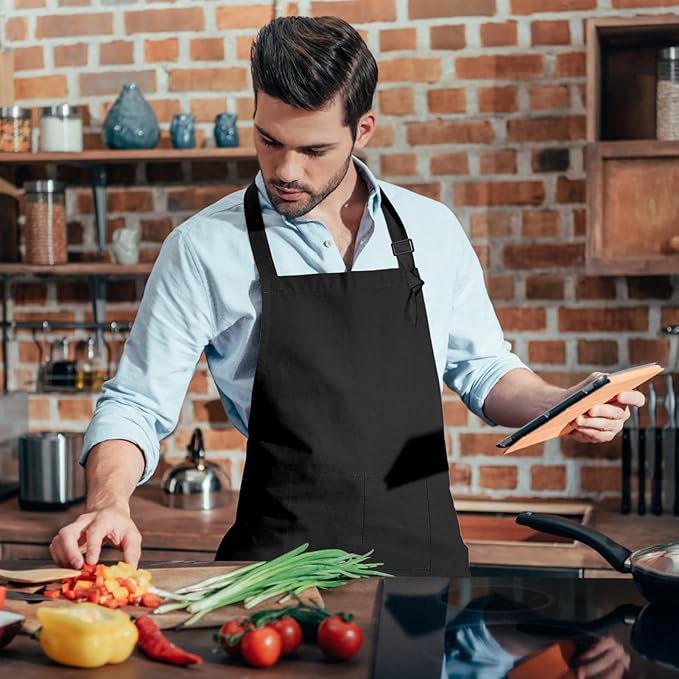 15 Pcs Adult Aprons Bulk with Pockets Adjustable Bib Chef Apron for Women Men Painting Cooking Crafting (S/L)