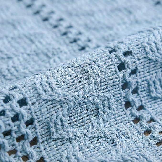 Artoid Mode Sky Blue Farmhouse Woven Rustic Hollow Table Runner, Seasonal Holiday Hollow Kitchen Dining Table Decoration for Home Party Decor 12x90 Inch