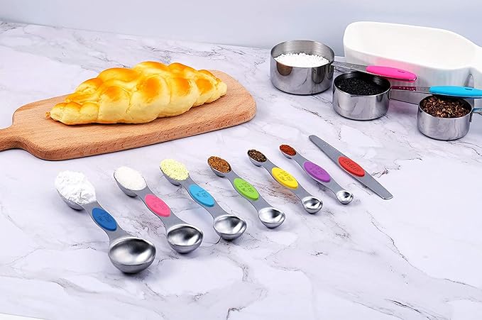 Magnetic Measuring Spoons Set and Measuring Cups Heavy Duty Stainless Steel Fits in Spice Jars for Baking & Cooking (14)
