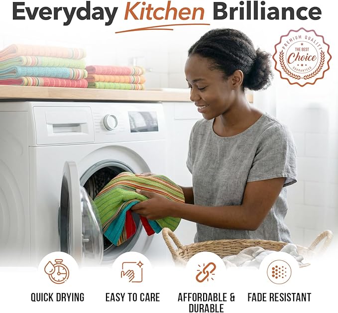 TEXAS LINEN CO. Kitchen Dish Towels, 100% Cotton Salsa Towels, Set of 12 (16x28 Inches), Multi Purpose Cooking Drying Restaurant Bar Cleaning Cloth Napkin, Highly Absorbent, Lint Free, Multi-Color