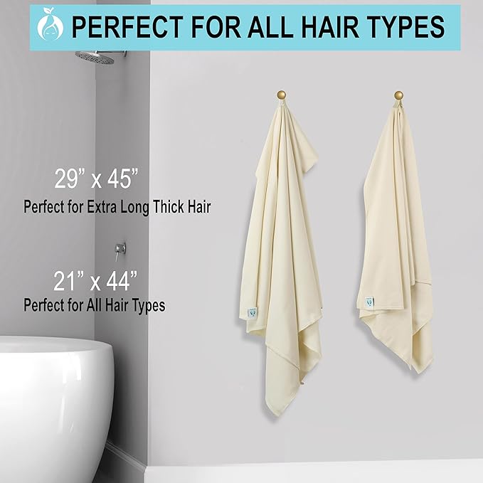 Hair RePear The Ultimate Hair Towel – Standard 21" x 44" Cotton Hair Towel for Wet Hair, Anti-Frizz Microfiber Alternative, Reduces Breakage, Gentle Fast Drying, No-Slip Fit Natural Greige