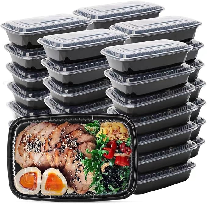 WUHUIXOZ Meal Prep Container, 50 Pack 32 oz Food Storage Containers with Lids, Disposable Bento Box Reusable Plastic Lunch Box, BPA Free Take-Out Box Microwave Dishwasher Freezer Safe