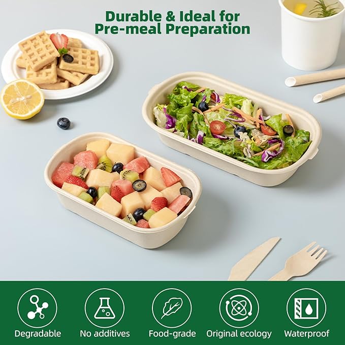 50Pcs 27 Oz meal prep containers - disposable meal prep food containers with lids, microwavable and freezable compostable, takeaway containers salad for food bowls and bento boxes(27 oz/800 ml)