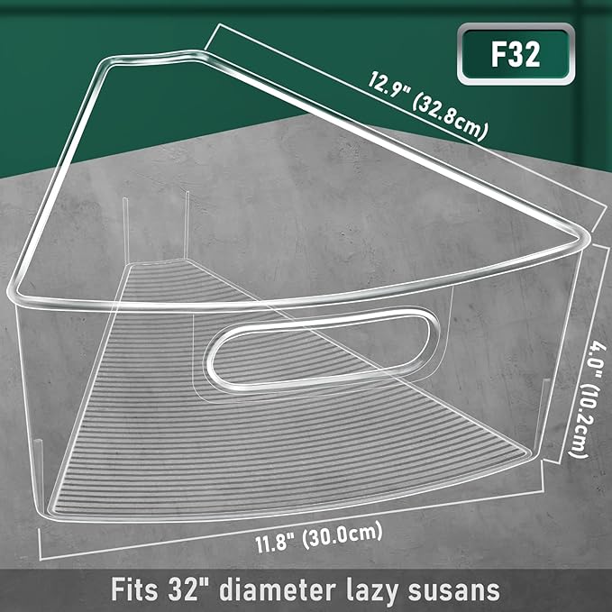 JEISSLIA Lazy Susan Cabinet Organizer Bins for 26"/ 28"/ 32" Diameter Corner Organizer, Plastic Cabinet Storage Bin, 1/8 Wedge - Food Safe, BPA Free, with Non-Slip Pads (for 32" Diameter, 8 Pack)