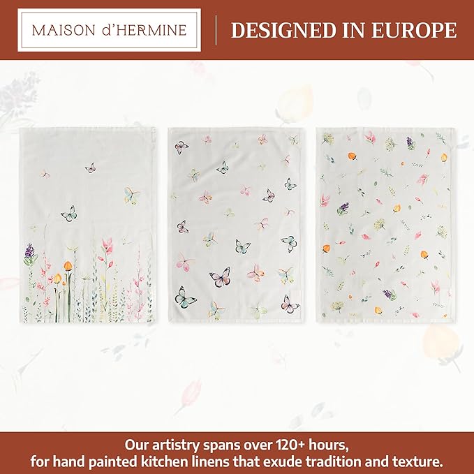 Maison d' Hermine Kitchen Towels Set of 3 100% Cotton 27.50" x 20" Reusable Cloth Tea Dish Towels Absorbent with Hanging Loop for Kitchen Gifts for Mothers Day Spring/Summer (Botanical Fresh)
