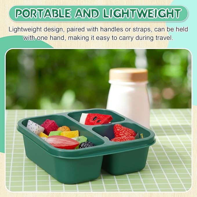 Honeydak 5 Pack Snack Containers 3 Compartment Bento Snack Boxes Divided Meal Prep Containers with Lids Reusable Adults Lunch Food Storage Box for School Work Travel(Sage Green)