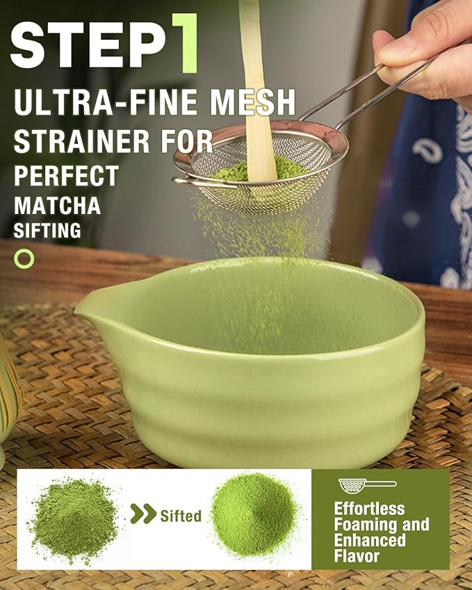 Matcha Whisk Set - 5PCS Matcha Set Includes 17OZ Chawan with Spout, Bamboo Chasen Whisk with Ceramic Holder, Matcha Scoop and Stainless Sifter, Matcha Kit for Ceremony, Gift for Matcha Lovers