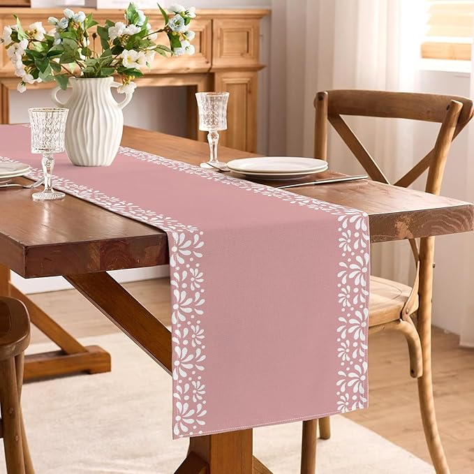Pink Cielito Lindo Table Runner Mexican Girls Baby Shower Decoration Talavera Fiesta Mexicanos Dia De Los Muertos Dining Room Home Kitchen Table Decor (Pink, 13" x 90")