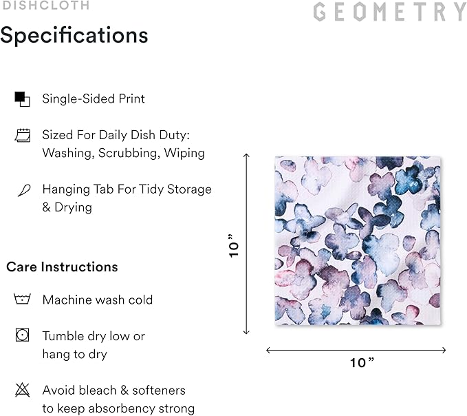 GEOMETRY Kitchen Dish Cloths - Quick Dry Dishcloths for Kitchen - Premium Dish Rags with Geoweave - 3-Pack Set Tiny Petals
