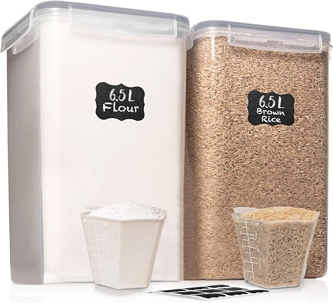 WHITE FEATHER SUPPLIES 2 PC [6.5L / 220 Oz] Large Food Storage Containers with Lids Airtight - BPA Free Clear Plastic Kitchen and Pantry Storage Containers, Bulk Storage for Cereal, Flour, Sugar, Rice
