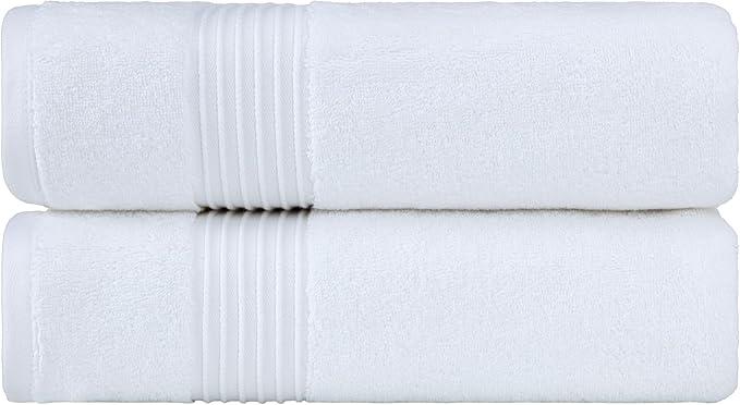 Milara Turkish Super-Plush Bath Towels Set 2-Piece | Premium Cotton Bath Towel Set Absorbent, Durable with Hanging Loops | White Color Turkish Bath Towels, (27 x 54 Inches)