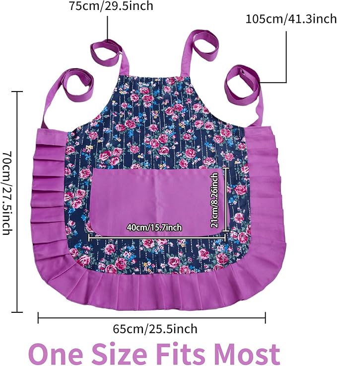 Vintage Floral Apron for Women with Functional Pockets Adjustable Neck Strap for Cooking Baking Mother's Gift