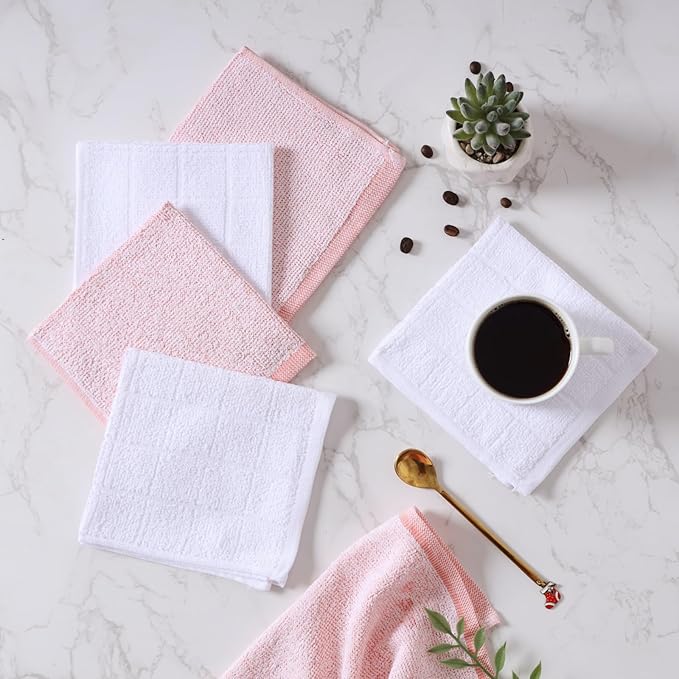 Oeleky Pack of 50 Kitchen Dish Cloths, Cotton Shop Rags, 11x11 Inches, Absorbent Cleaning Dish Rags for Home and Kitchen (50, Pink)