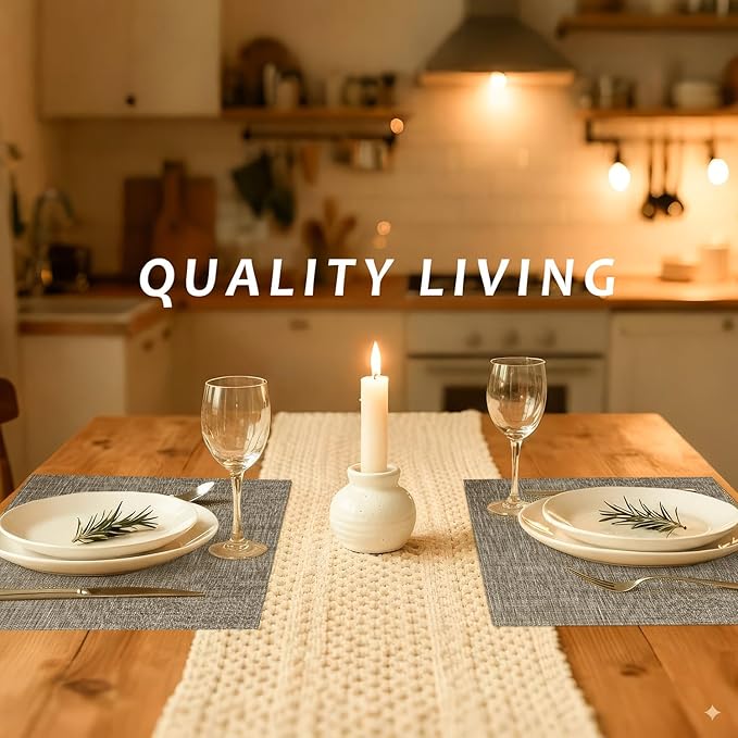 Durable Vinyl Placemats Set of 24, Non-Slip for Dining Table Mat, Heat Resistant Place Mats, Washable Anti-Slip PVC Easy to Clean Wipeable Premium Plastic Mats for Kitchen Brown