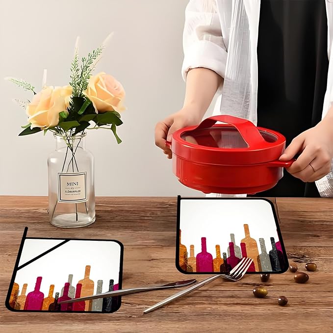 Colorful Abstract Wine Pot Holders Set of 2,Kitchen Heat Resistant Potholder for BBQ Cooking Baking,Food Hot Pad for Women Men