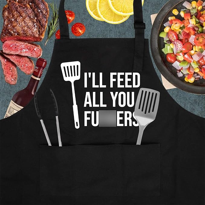 Miracu Funny Cooking Aprons for Men Women, Funny Dad Gifts for Mens Father, Mom - Mothers, Fathers Day, Birthday Gifts for Daddy Step Brother Boyfriend Husband, Cool BBQ Grilling Kitchen Chef Apron