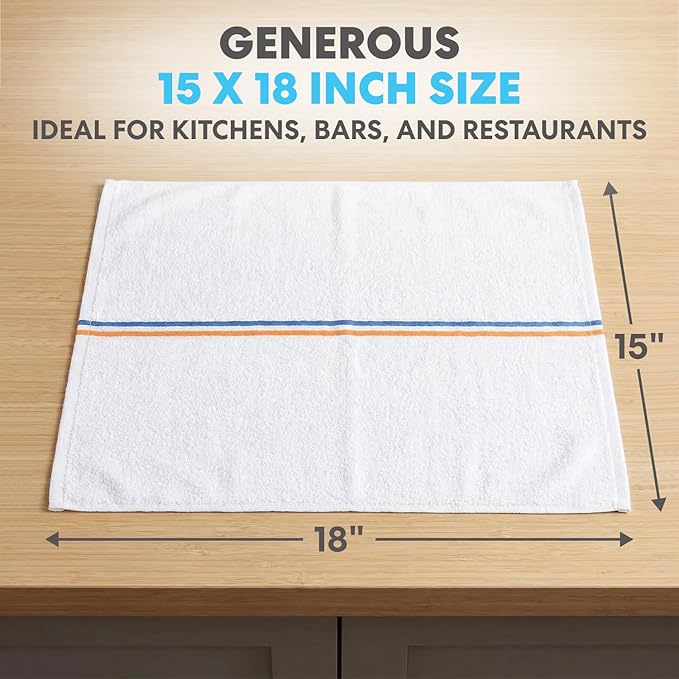 Simpli-Magic Terry Bar Mop Kitchen Towels, 60 Pack, 15 x 18 Inch Cotton Cleaning Towels for Kitchen, Bar & Commercial Use