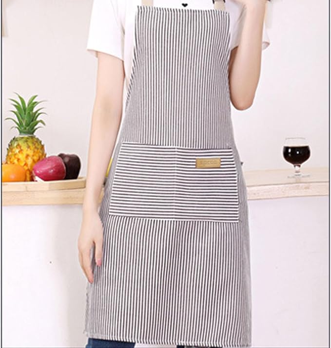 DILLMAN Kitchen Cooking Adjustable Aprons - Men Women Bib Soft Chef Stripes Apron with 2 Pockets