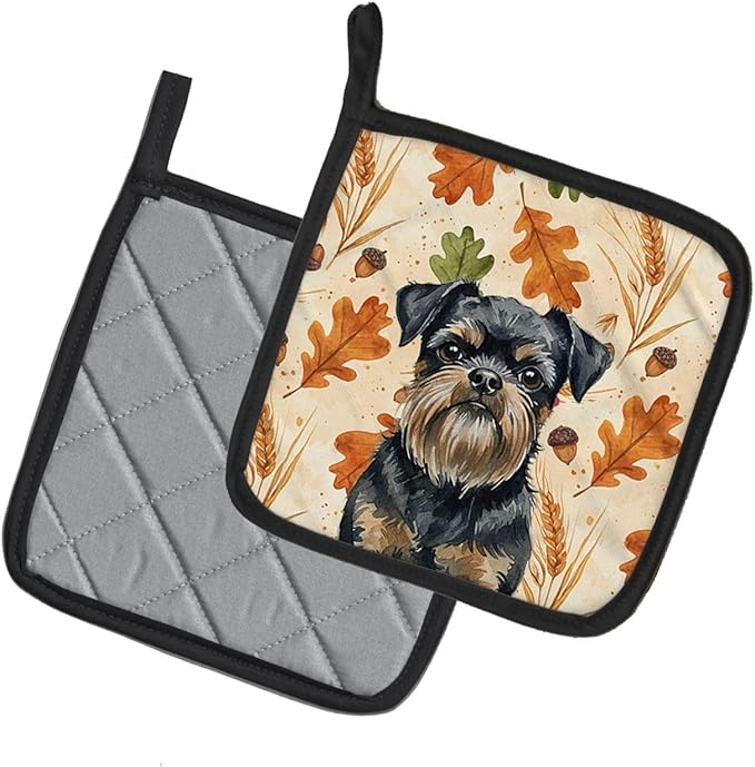 Caroline's Treasures Black and Tan Brussels Griffon Heirloom Fall Pair of Pot Holders Pair 7.5x7.5 Quilted Insulated Hot Pads Decorative Kitchen Gift Made in USA