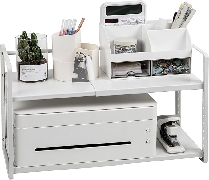 Desk Organizer Shelf, 2-Tier Expandable Metal Desktop Shelves with Multiple Setup, Organizer Storage Rack for Bookshelf & Supply Storage, Space-Saving for Office, Kitchen Countertop, Cabinet, Pantry