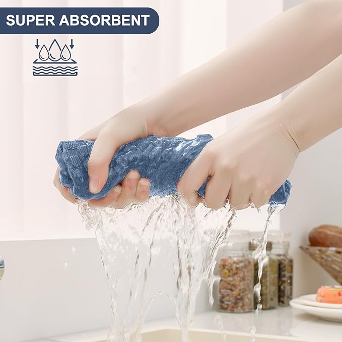 Homaxy 100% Cotton Kitchen Towels and Dishcloths Set, 12 x 12 & 15 x 25 Inches, Set of 8 Bulk Terry Cloth Dish Towels, Super Soft and Absorbent Hand Towel with Hanging Loop, Navy Blue