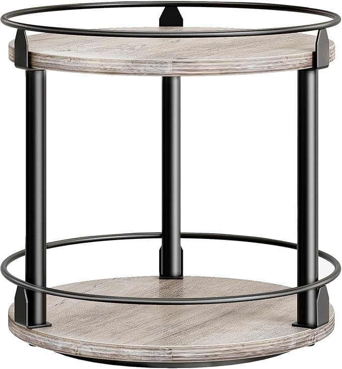 YATINEY Lazy Susan Organizer, Rotating Spice Rack, 2 Tier Spice Turntable Organizer, Industrial Turntable Spice Holder, for Kitchen Countertop and Cabinet, Compact and Versatile, Greige SR22BG