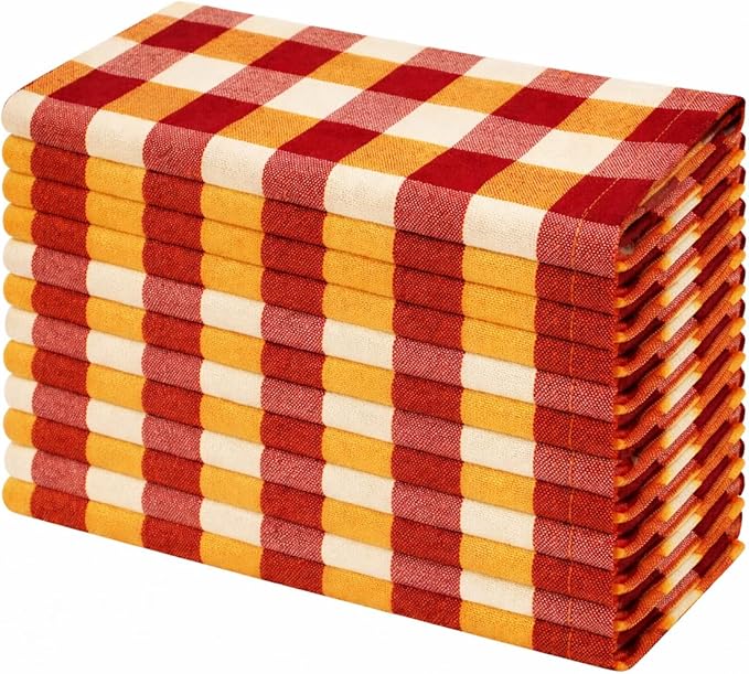 Cloth Napkins Set of 12, 100% Cotton Dinner Napkins 18x18 Inch, Soft Absorbent Gingham Check Napkin for Restaurant, Table Décor, Reusable Washable for Everyday Use - Harvest