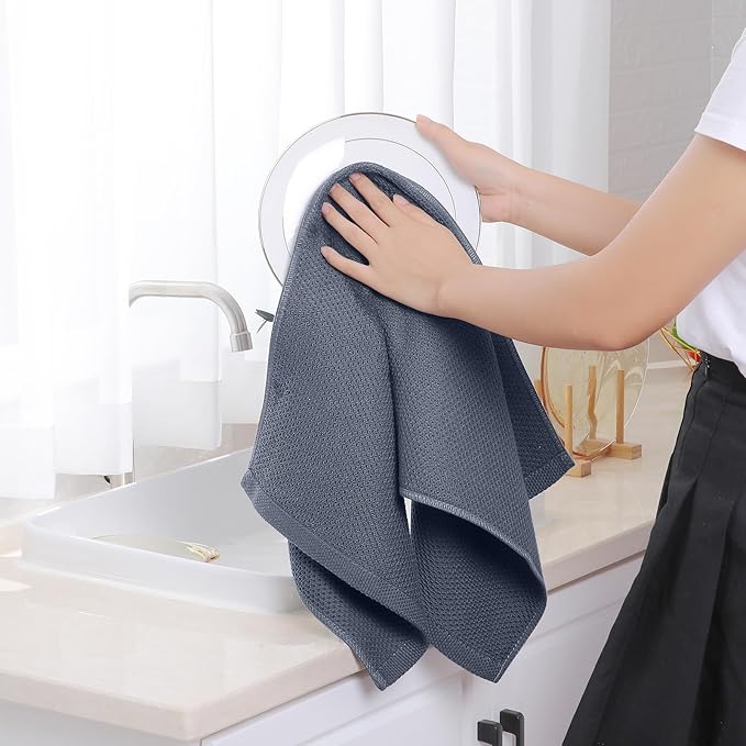 Homaxy 100% Cotton Waffle Weave Kitchen Towels, 7-Pack Ultra Soft Absorbent Dish Towels, Quick Drying Cleaning Towels, 13 x 28 Inches, Dark Grey