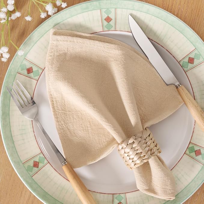 MLMC 4 Pack Champagne Cloth Napkins Rustic Washable Cotton Linen Napkins Set of 4 17"x17" Reusable Dinner Napkins Cloth for Wedding Baby Shower Party Gathering Everyday Use