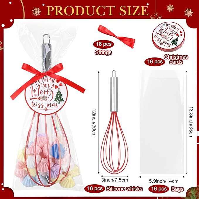 FoldTier 16 Sets 12 Inch Whisks Bulk DIY Fillable Whisk Gifts Colored Silicone Whisks for Cooking Heat Resistant Egg Beaters for Candy Holder Party Favors