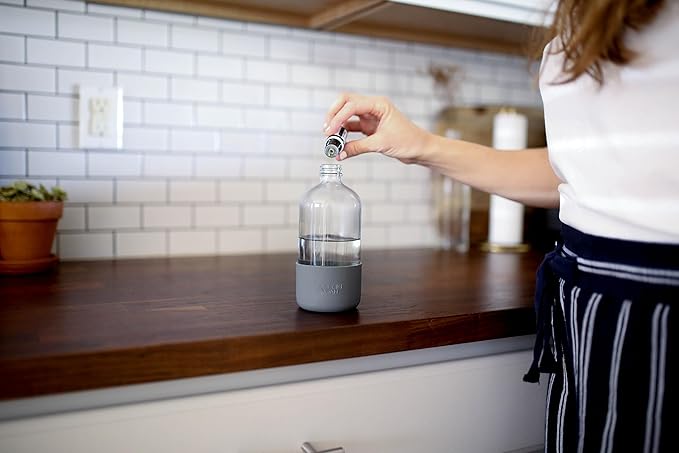 Clear Glass Spray Bottle with Silicone Sleeve for Cleaning Solutions, Essential Oils, Plants, Vinegar - 16 oz, Refillable, Food Safe (2-PACK: Steel Gray & Sage Green)