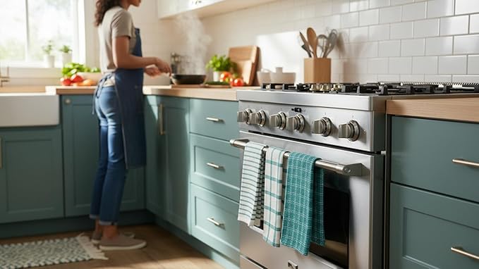 KAF Home Assorted Flat Kitchen Towels - Set of 10, 18 x 28 Inch (Teal)