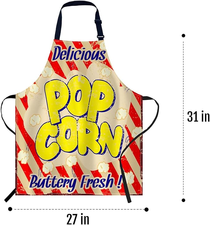oFloral Popcorn Vintage Grunge Apron Adjustable Apron Cooking Kitchen Chef Women Men Aprons for Home Kitchen, Restaurant, Coffee House, Baking Gardening BBQ